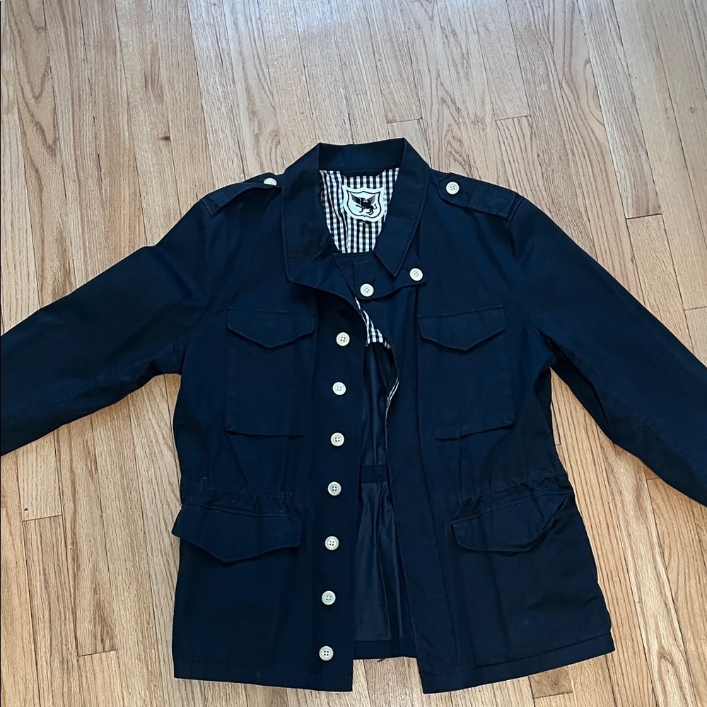 Dark navy blue Military Style Jacket with White Buttons